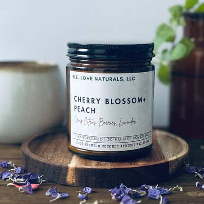 Cherry Blossom+ Peach| Coconut Apricot Soy Candle in Amber Glass Jar