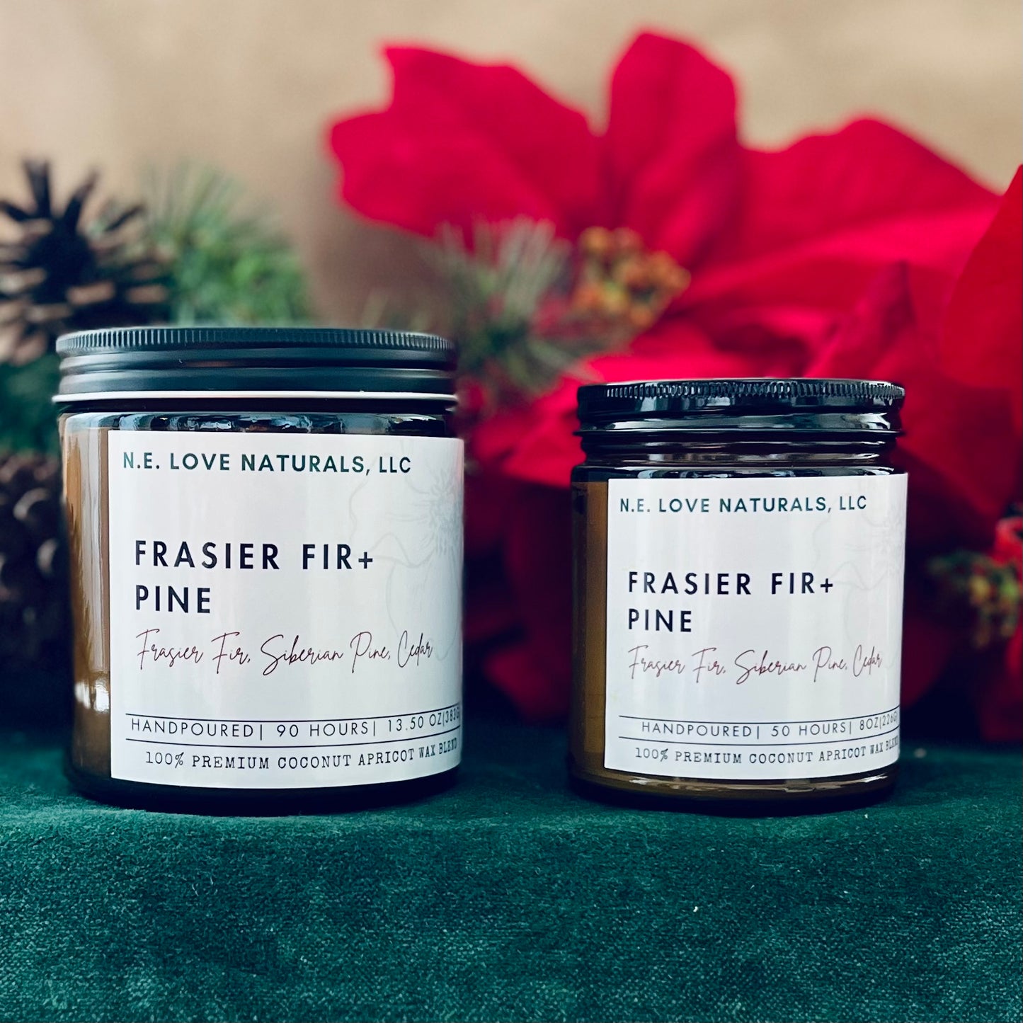 Frasier Fir+ Pine Luxury Scented Candle |Coconut Apricot Soy Candle in Amber Glass Jar