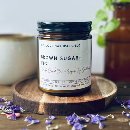 Brown Sugar + Fig |Coconut Apricot Soy Candle in Amber Glass Jar
