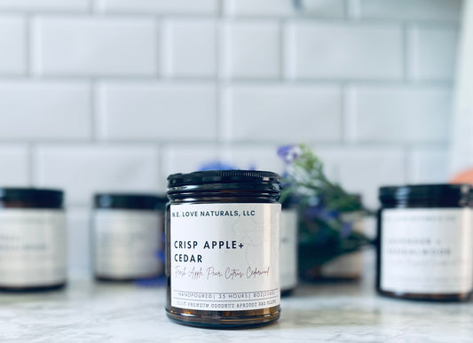 Crisp Apple+ Cedar | Coconut Apricot Soy Candle in Amber Glass Jar