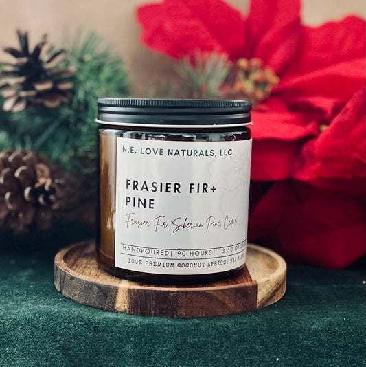 Frasier Fir+ Pine |Coconut Apricot Soy Candle in Amber Glass Jar| Large
