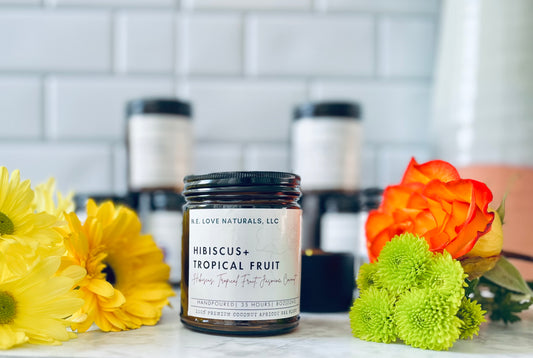 Hibiscus+ Tropical Fruit| Coconut Apricot Soy Candle in Amber Glass Jar