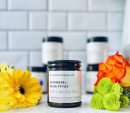 Lavender+ Eucalyptus |Coconut Apricot Soy Candle in Amber Glass Jar