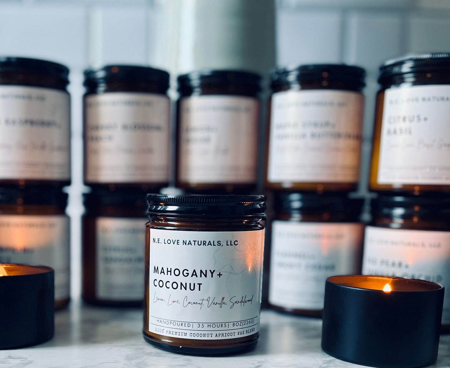 Mahogany+ Coconut |Coconut Apricot Soy Candle in Amber Glass Jar