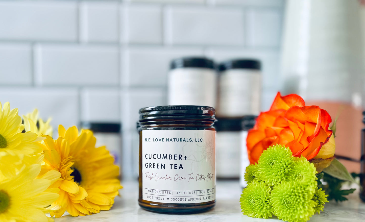 Cucumber + Green Tea | Coconut Apricot Soy Candle in Amber Glass Jar