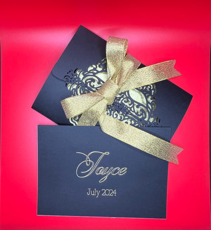 Glamourous Onyx Greeting Card| Front Cover| Personal Message| Gate Fold Envelope