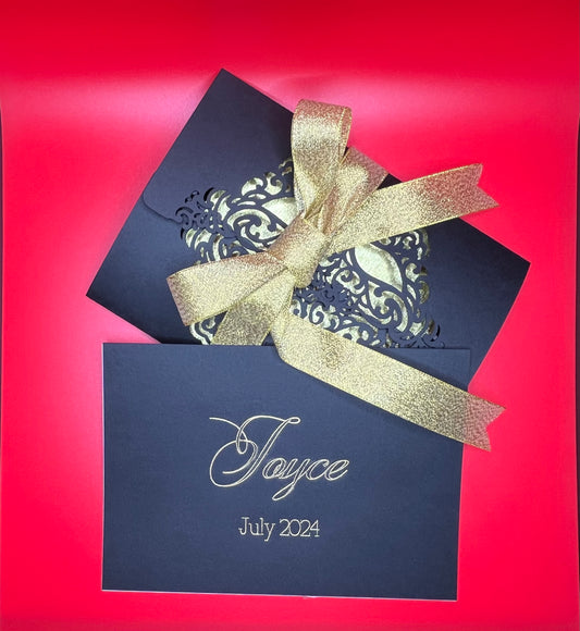 Glamourous Onyx Greeting Card| Front Cover| Personal Message| Gate Fold Envelope