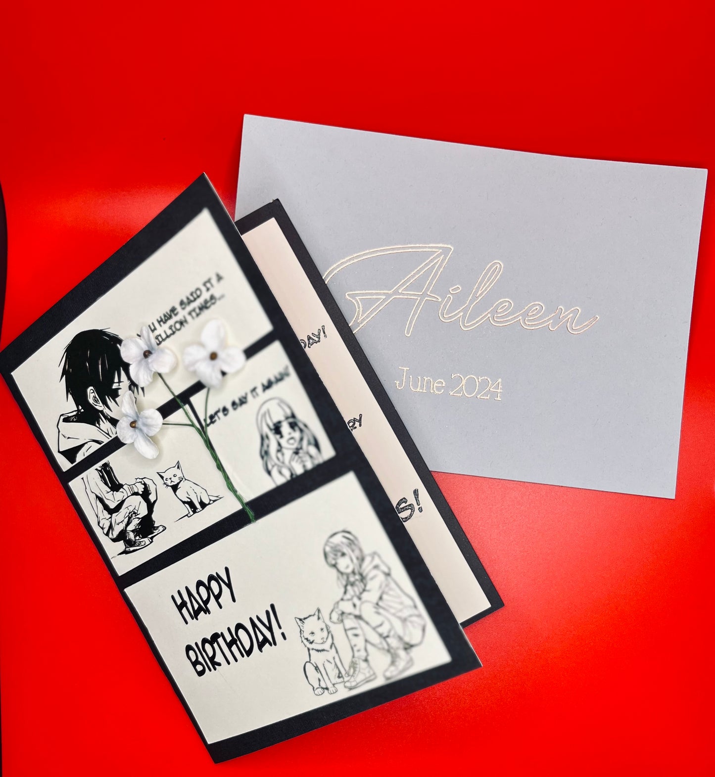 Enjoyable Anime Greeting Card| Front Cover| Personal Message| Gate Fold Envelope