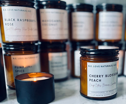 Cherry Blossom+ Peach| Coconut Apricot Soy Candle in Amber Glass Jar