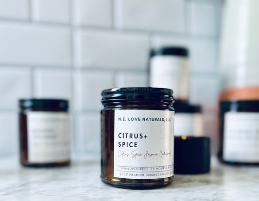 Citrus + Spice| Coconut Apricot Soy Candle in Amber Glass Jar