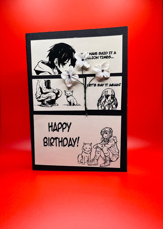 Enjoyable Anime Greeting Card| Front Cover| Personal Message| Gate Fold Envelope