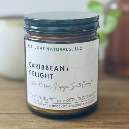 Caribbean+ Delight | Coconut Apricot Soy Candle in Amber Glass Jar