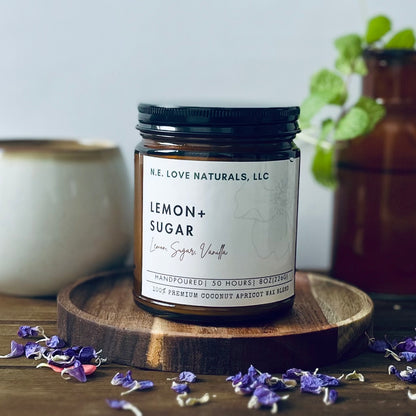 Lemon+ Sugar Luxury |Coconut Apricot Soy Candle in Amber Glass Jar