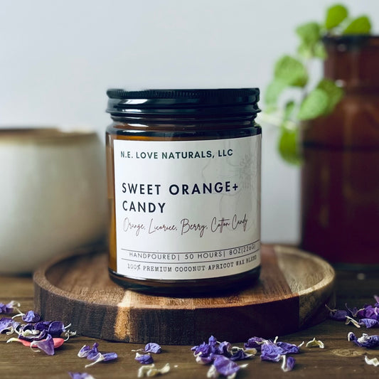 Sweet Orange + Candy| Coconut Apricot Soy Wax in Amber Glass Jar