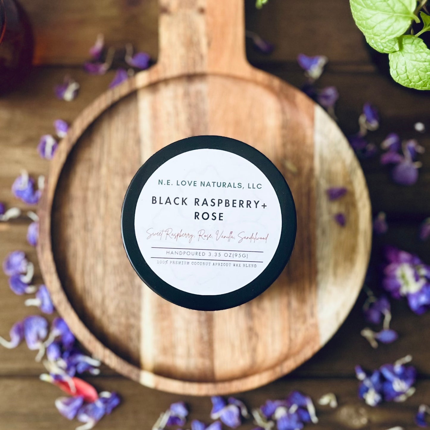 Black Raspberry + Rose |Coconut Apricot Soy Candle in Travel Tin
