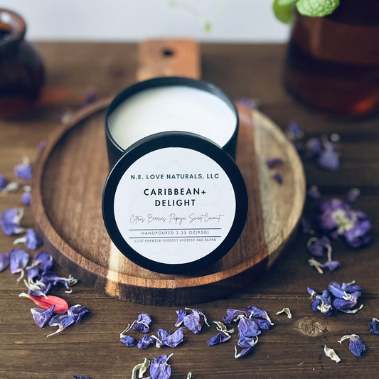 Caribbean+ Delight | Coconut Apricot Soy Candle in Travel Tin