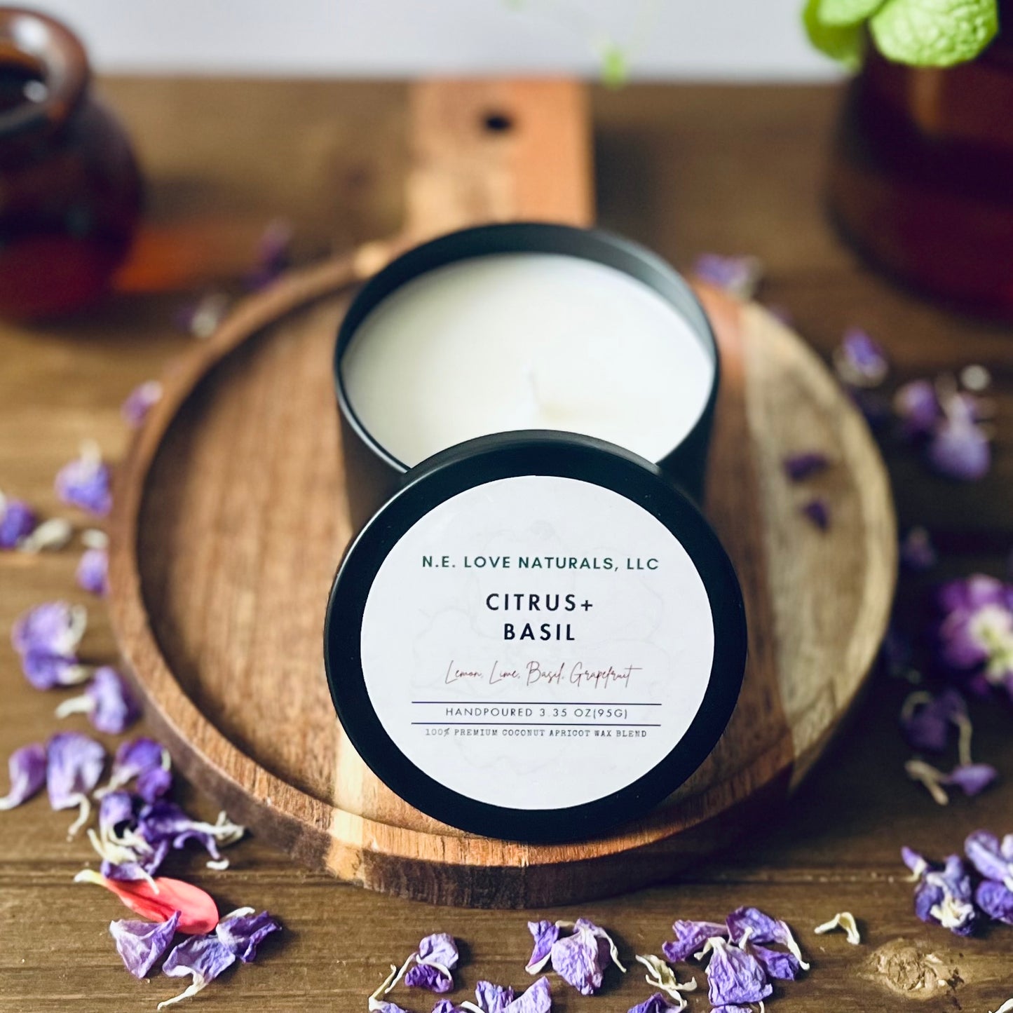 Citrus+ Basil | Coconut Apricot Soy Candle in Travel Tin