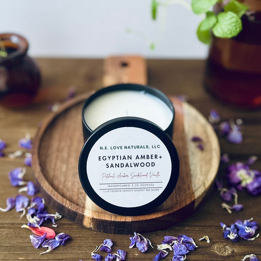 Egyptian Amber+ Sandalwood |Coconut Apricot Soy Candle in Travel Tin
