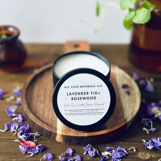 Lavender Fig + Rosewood |Coconut Apricot Soy Candle in Travel Tin