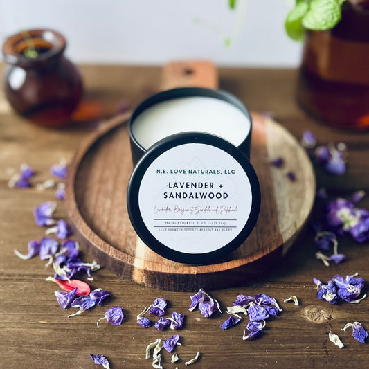 Lavender+ Sandalwood |Coconut Apricot Soy Candle in Travel Tin