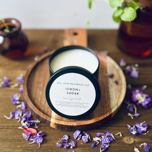 Lemon+ Sugar Luxury |Coconut Apricot Soy Candle in Travel Tin