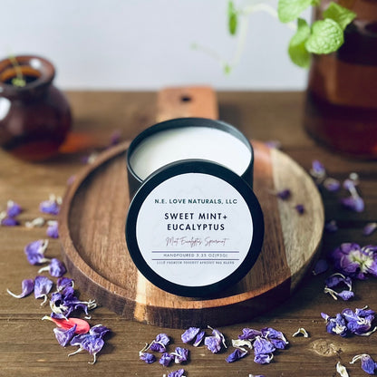 Sweet Mint+ Eucalyptus| Coconut Apricot Soy Wax Candle in Travel Tin