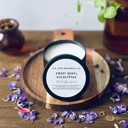 Sweet Mint+ Eucalyptus| Coconut Apricot Soy Wax Candle in Travel Tin
