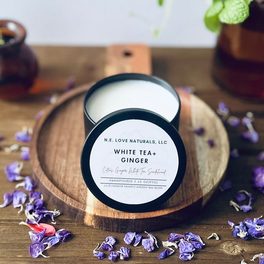 White Tea + Ginger| Coconut Apricot Soy Wax Candle in Travel Tin