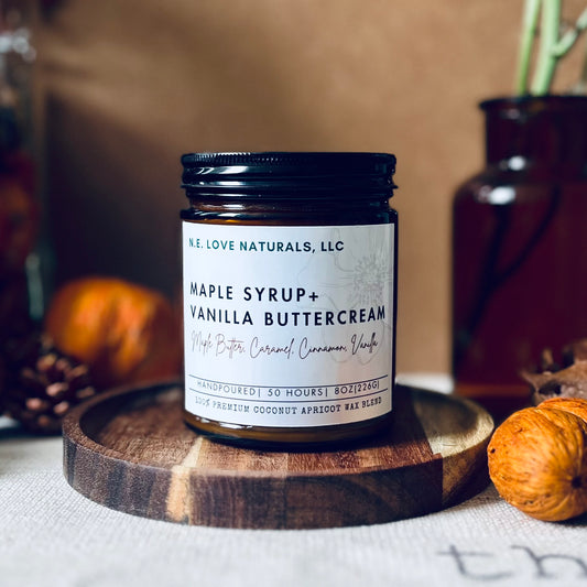Maple Syrup + Vanilla Buttercream |Coconut Apricot Soy Candle in Amber Glass Jar