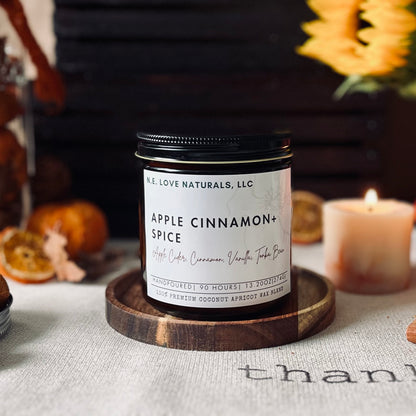 Apple Cinnamon+ Spice |Coconut Apricot Soy Candle in Amber Glass Jar| Large