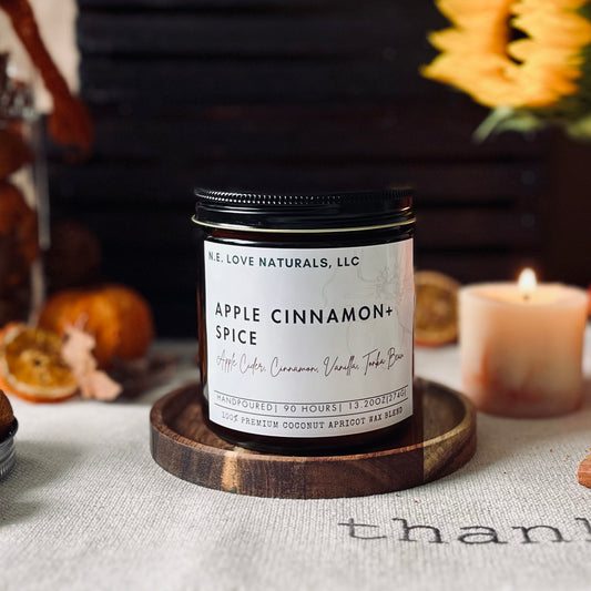 Apple Cinnamon+ Spice |Coconut Apricot Soy Candle in Amber Glass Jar| Large