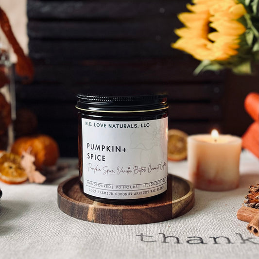 Pumpkin+ Spice |Coconut Apricot Soy Candle in Amber Glass Jar| Large