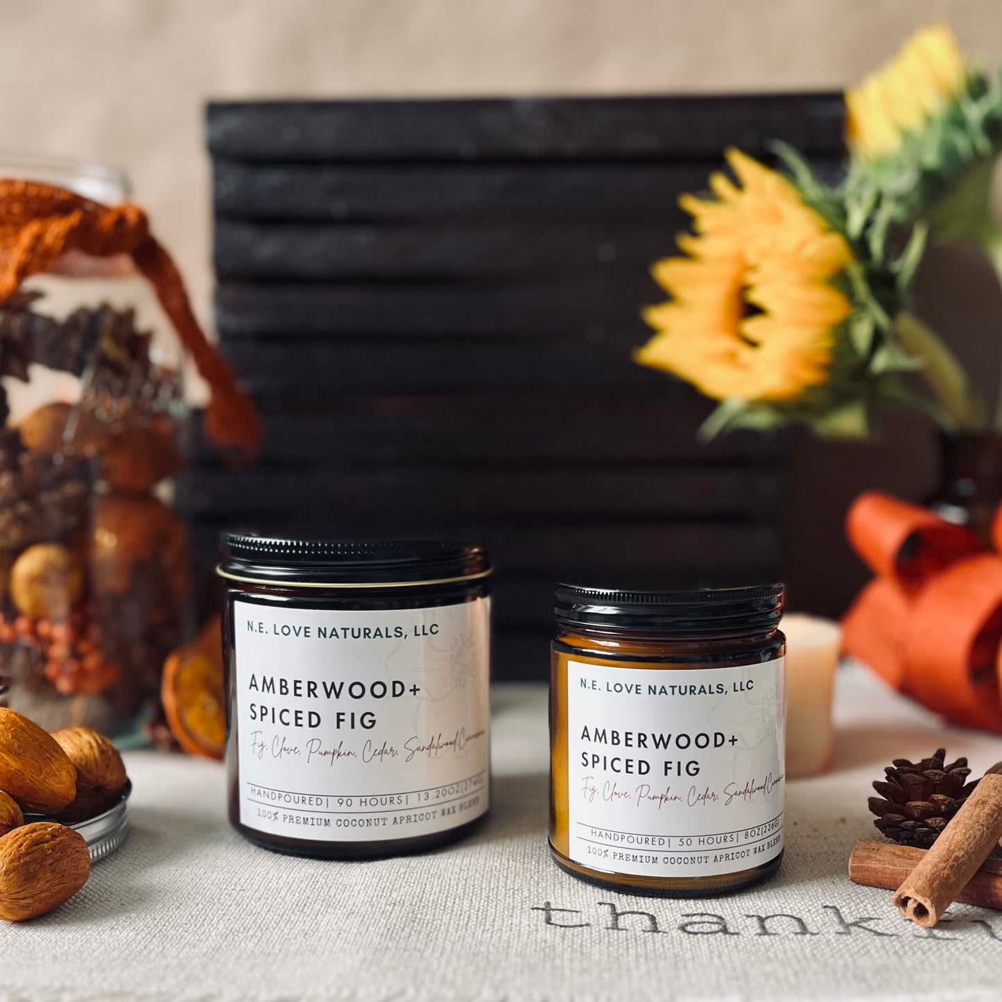 Amberwood+ Spiced Fig |Coconut Apricot Soy Candle in Amber Glass Jar| Large