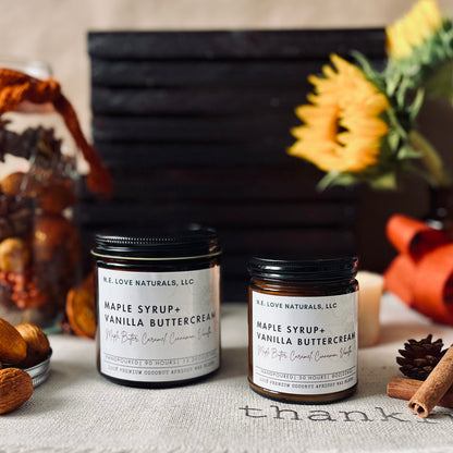 Maple Syrup + Vanilla Buttercream |Coconut Apricot Soy Candle in Amber Glass Jar| Large