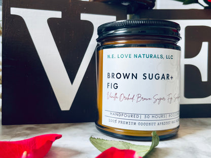 Brown Sugar + Fig |Coconut Apricot Soy Candle in Amber Glass Jar