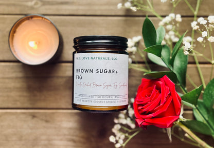 Brown Sugar + Fig |Coconut Apricot Soy Candle in Amber Glass Jar