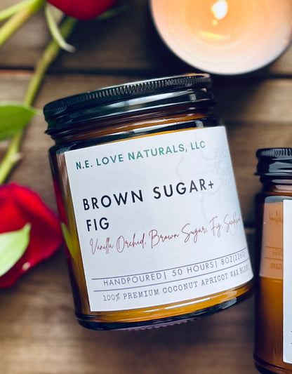 Brown Sugar + Fig |Coconut Apricot Soy Candle in Amber Glass Jar