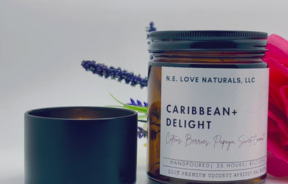 Caribbean+ Delight | Coconut Apricot Soy Candle in Amber Glass Jar